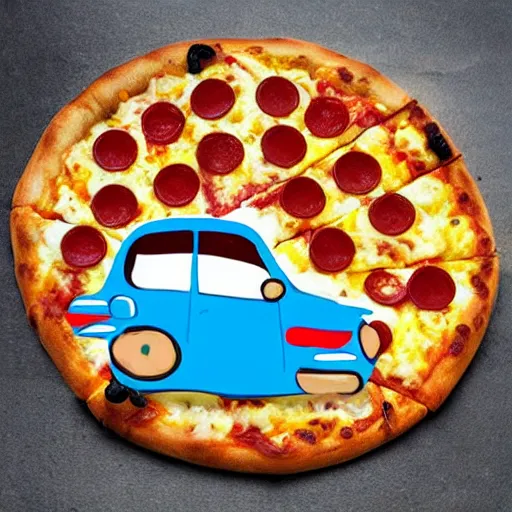 Prompt: car made out of pizza