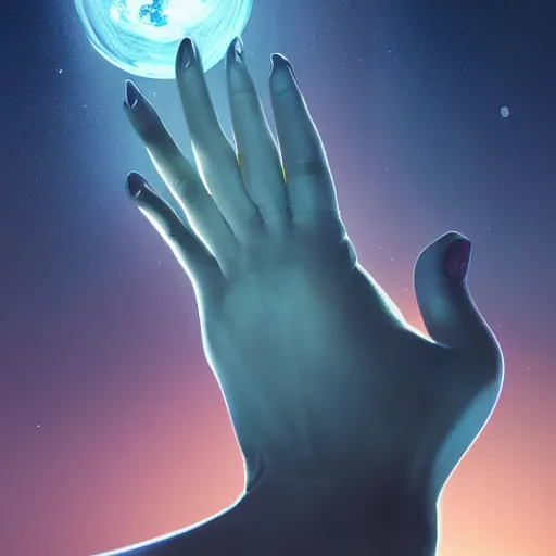Image similar to a beautiful, powerful woman stretching her hand out toward the camera, emanating magic from her palms, cgsociety contest winner, illustrated by mike beeple winklemann, space art, portrait art, artstation, 4 k, 8 k