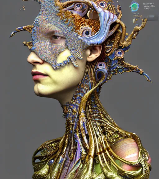 Image similar to polished 3 d model of detailed realistic beautiful young groovypunk queen of andromeda galaxy in full regal attire. face portrait. art nouveau, symbolist, visionary, baroque, giant fractal details. horizontal symmetry by zdzisław beksinski, iris van herpen, raymond swanland and alphonse mucha. highly detailed, hyper - real, beautiful