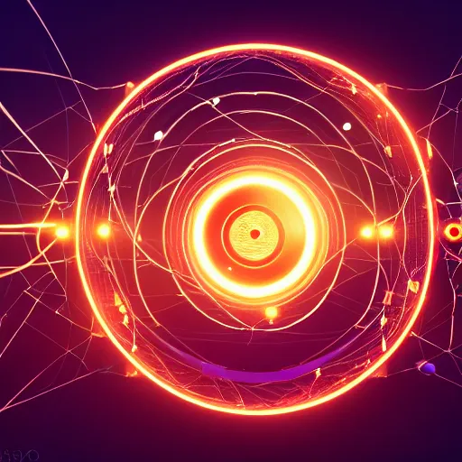 Image similar to horizontal centered electron tube with rings around it, glowing, fantasy, networking, camera shutter, singularity, circuitry, explosion, dramatic, intricate, elegant, highly detailed, digital painting, network, artstation, concept art, smooth, sharp focus, illustration, octane render