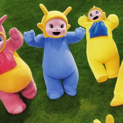 Image similar to teletubbies burying a man alive