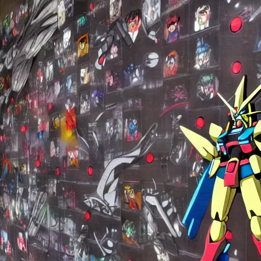 Image similar to graffiti on a wall of anime gundam, wallpaper, trending on artstation