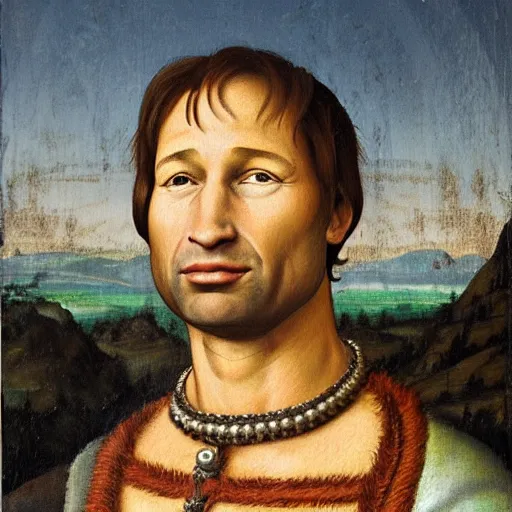 Image similar to a renaissance style portrait painting of David Duchovny