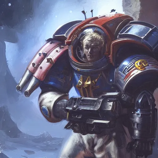 Prompt: Space Marine, closeup character art by Neil Roberts and Marc Lee and Vladimir Krisetskiy and Donato Giancola and Craig Mullins digital art, trending on artstation