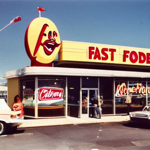 Image similar to The mascot for a once-popular fast food chain, 1970, colour photography