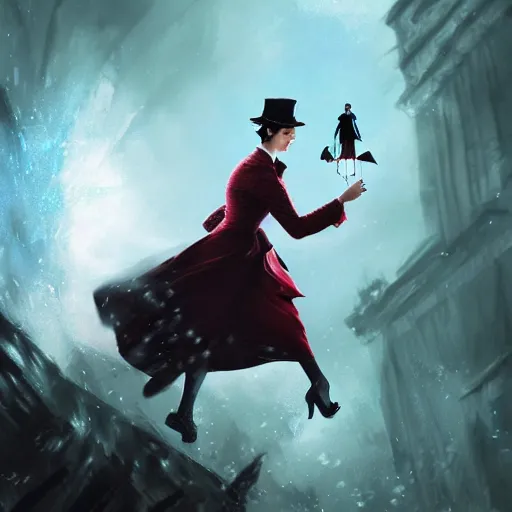 Image similar to Mary poppins , casting epic spell, magic the gathering artwork, D&D, fantasy, cinematic lighting, centered, symmetrical, highly detailed, digital painting, artstation, concept art, smooth, sharp focus, illustration, volumetric lighting, epic Composition, 8k, art by Akihiko Yoshida and Greg Rutkowski and Craig Mullins, heroic pose, oil painting, cgsociety, magic lab background