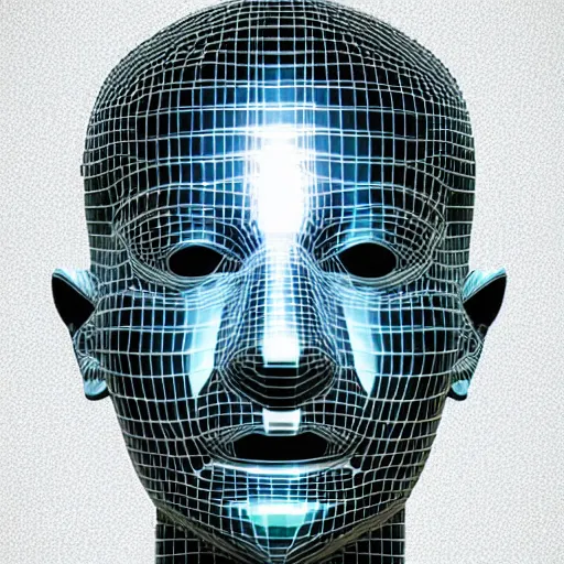 Image similar to a 3d human head made up of shiny holograms