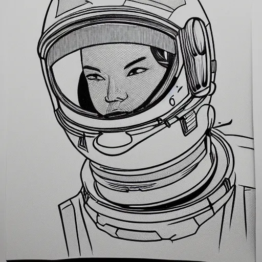 Image similar to portrait of an astronaut, mcu, drawn with a single line, line drawing, art, minimalist, continuous line drawing, sakura pigma micron,