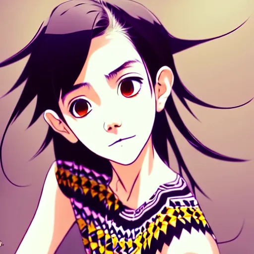 Image similar to a beautiful boyish emma watson alluring instagram model, wearing japanese hiphop aztec leotard outfit with mayan pattern and native style, aztec street fashion bathing suit, botw style, gapmoe yandere grimdark, trending on pixiv fanbox, painted by greg rutkowski makoto shinkai takashi takeuchi studio ghibli, akihiko yoshida