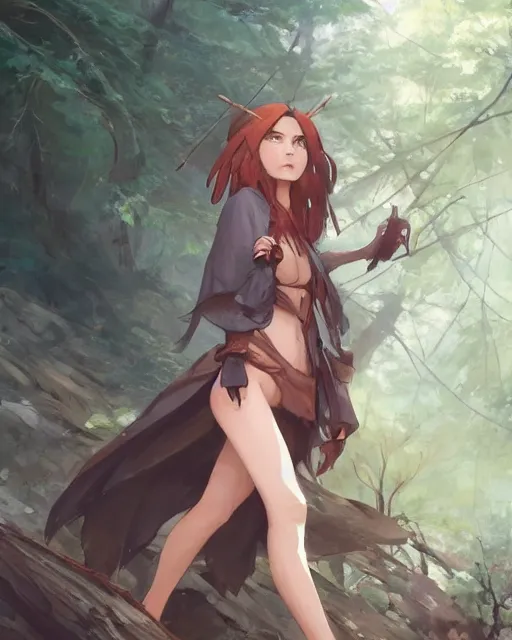 Image similar to a caucasian tribeswoman standing in the woods. By Makoto Shinkai, Stanley Artgerm Lau, WLOP, Rossdraws, James Jean, Andrei Riabovitchev, Marc Simonetti, krenz cushart, Sakimichan, D&D trending on ArtStation, digital art.