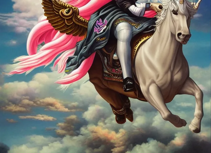 Image similar to obama riding an unicorn, by tristan eaton stanley artgerm and tom bagshaw.