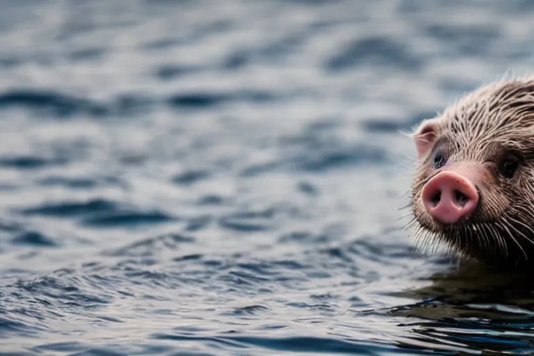 Image similar to a pig sea otter!!! hybrid! hyper realistic!! realistic lighting!! wildlife photographer of the year!!! bold natural colors, national geographic, hd, wide angle, 8 k