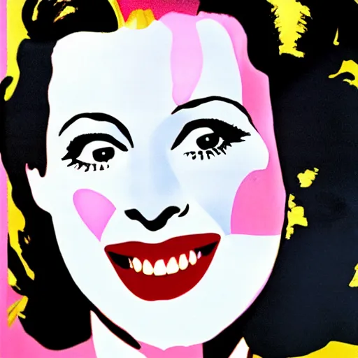 Prompt: rainbow smiling happy hedy lamarr. pop art.