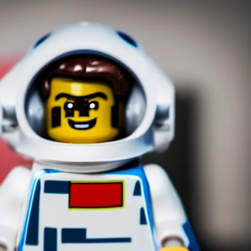 Prompt: closeup shot of lego astronaut standing on a pyramid ( eos 5 ds r, iso 1 0 0, f / 8, 1 / 1 2 5, 8 4 mm, postprocessed, bokeh )