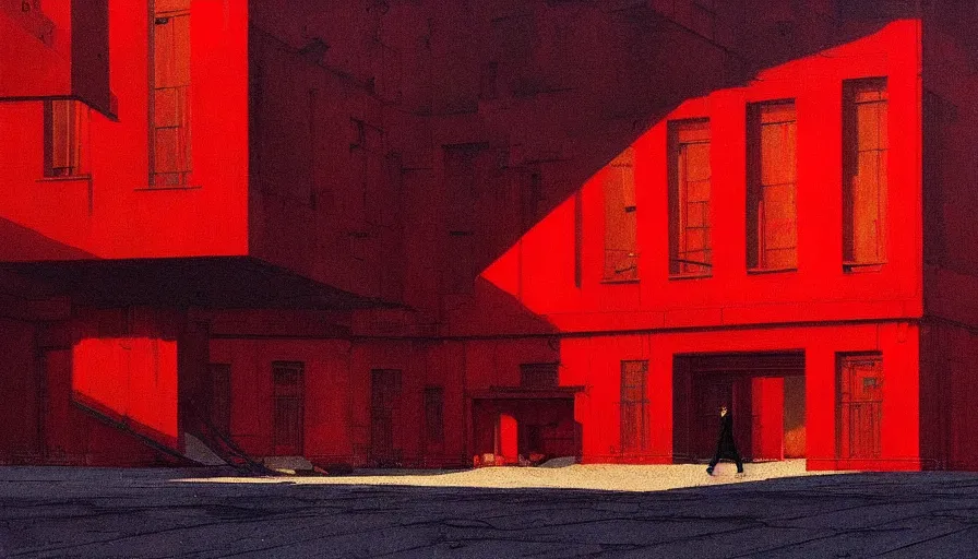 Image similar to only with red, soviet communism city cold atmosphere and with soviet flag, in the style of beksinski, by edward hopper and rodcenko and yue minjun and cory loftis, intricate and epic composition, red by caravaggio, highly detailed, masterpiece, red light, artstation, art nouveau