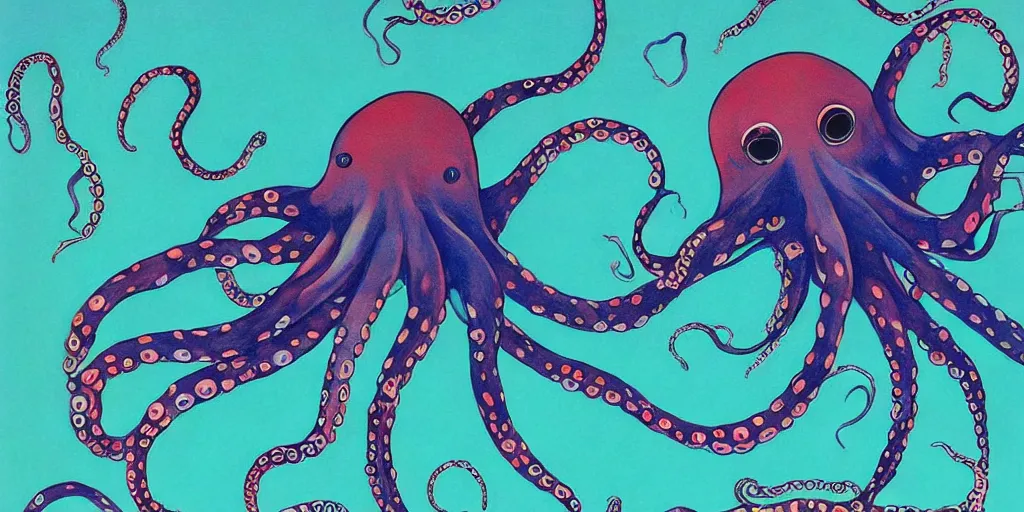 Image similar to ” beautiful octopus drifting in the deep sea painted by yuko higuchi. ”