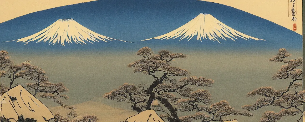 Prompt: a japanese painting a beautiful view of mount fuji