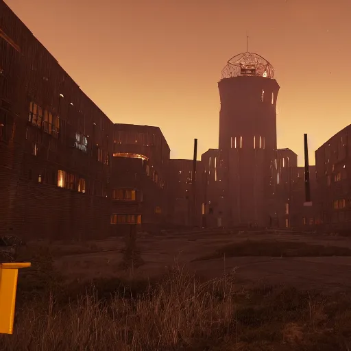 Image similar to the citadel from half - life by simon stalenhag, 4 k, hdr, tonemapping, goldsrc, half - life engine, black mesa, wad file, detailed, atmospheric, majestical lighting