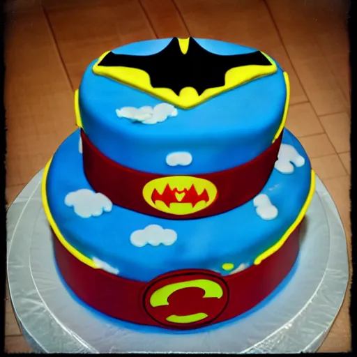 Image similar to chinese bat superhero birthday cake, kodak film,