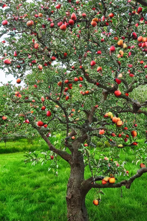 Prompt: beautiful detailed apple tree in a lush garden