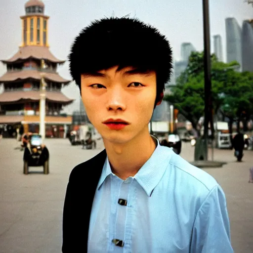 Image similar to photograph of 1 9 8 0 s cool chinese young man in shanghai