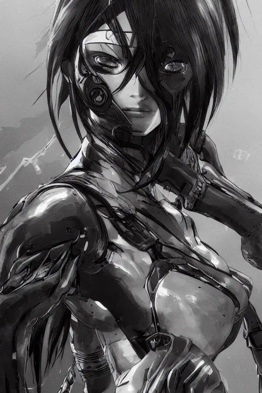 Image similar to Beautiful Gunnm Alita by Tsutomu Nihei, artstation, young, very attractive, pretty face, hyper detailed, rendering by octane, shallow depth of field, uplight