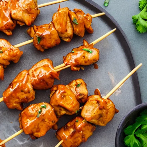 Prompt: a professional photo of chicken satay