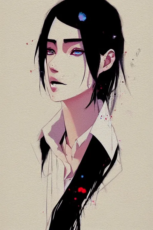 Image similar to a ultradetailed beautiful panting of a stylish woman wearing a shirt with a tie, she has black hair, by conrad roset, greg rutkowski and makoto shinkai, trending on artstation