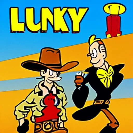 Prompt: lucky luke, killing, tintin, in the style of morris and rene goscinny