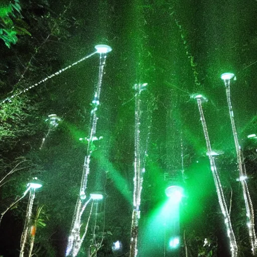 Prompt: UFO lights in Amazon Forest during Operação Prato.