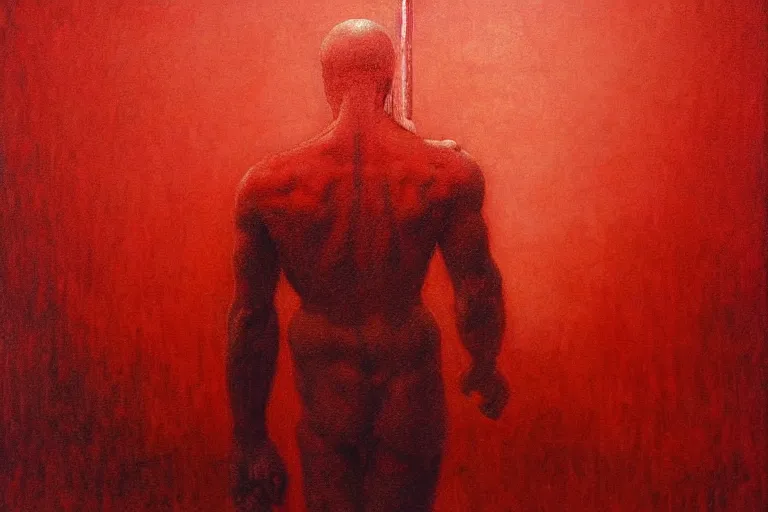 Image similar to only with red, caesar after war, a red tiger, in hoc signo vinces, rome in background, an ancient path, in the style of beksinski, part by hopper, part by rodcenko, part by hofbauer, intricate composition, red by caravaggio, insanely quality, highly detailed, masterpiece, red light, artstation