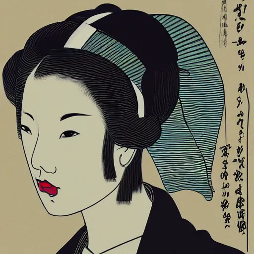 Image similar to novody with us, digital art, utamaro kitagawa mixin with banksy style