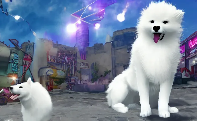 Image similar to a video game mascot based on a samoyed