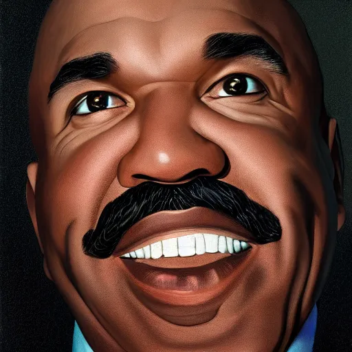 Prompt: UHD hyperrealism painting of Steve Harvey, by Antonio Caparo and Ferdinand Knab and Greg Rutkowski, UHD, photorealistic, trending on artstation, trending on deviantart, correct face