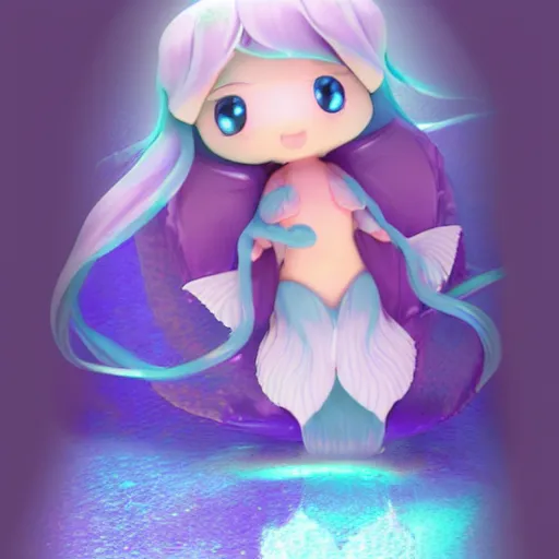 Image similar to cute fumo plush of a mermaid girl from deep below the sea, caustics and lens flare, refraction, vray, anime girl