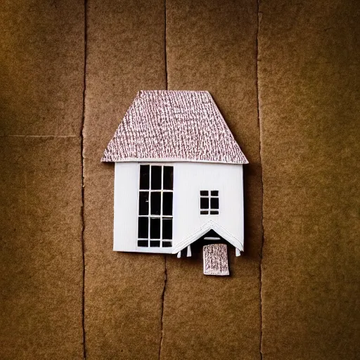 Image similar to an award paper art of a house in the forest, macro photography, ambient light