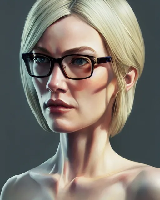 Prompt: a thin blonde lady with glasses, gta 5 art, real life skin, intricate, highly detailed, artstation, concept art, smooth, sharp focus, art by artgerm and greg rutkowski