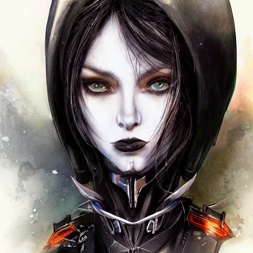 Image similar to portrait of a female dark elf witch by ayami kojima, she is about 2 0 years old, american, black hair, introvert, she is wearing a modern tactical gear, scifi, highly detailed portrait, digital painting, artstation, concept art, smooth, sharp foccus ilustration, artstation hq