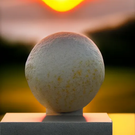 Image similar to marble statue of a lemon at sunset, dslr, 8 k, octane beautifully detailed render, warm mood, cinematic lighting, detailed photo, masterpiece, volumetric lighting, ultra realistic, highly detailed, high quality, lossless, photorealistic