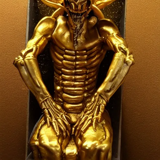 Image similar to an ancient gold xenomorph statue