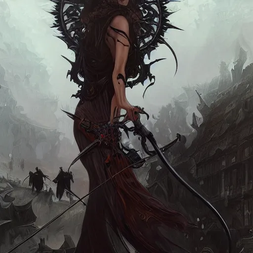 Image similar to the grim reaper, dark fantasy, intricate, huge elaborate scythe, elegant, highly detailed, digital painting, artstation, concept art, wallpaper, smooth, sharp focus, illustration, art by artgerm and greg rutkowski and alphonse mucha