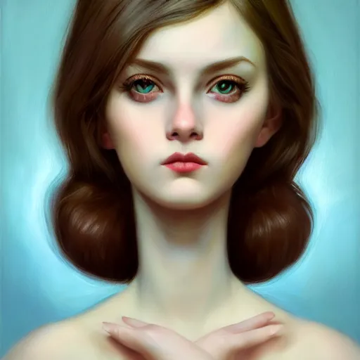 Image similar to a portrait of a beautiful waif girl gothic, bored, illustration, soft lighting, soft details, painting oil on canvas by margaret keane and artgerm, trending on artstation, 4k, 8k, HD