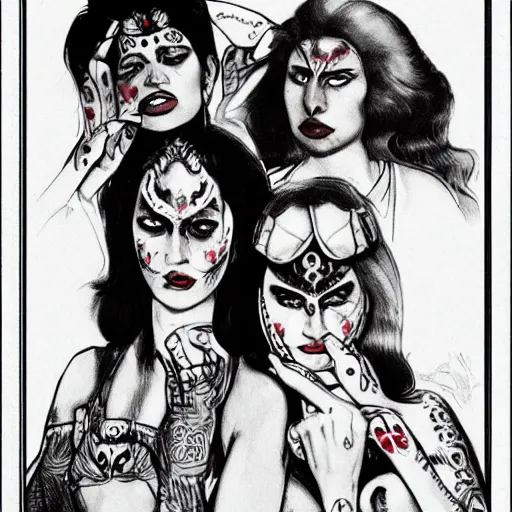 Prompt: beautiful grindhouse women, their hands are replaced by cameras, rahu eyes, snake skin, 2 1 0 mm, varying art styles, clarity