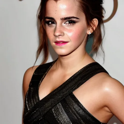 Image similar to emma watson mixed with kim kardashian, full - figure profile shot