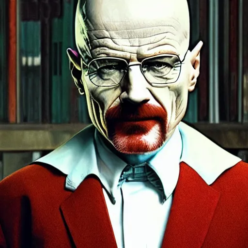 Image similar to walter white as the joker, 8 k, photorealistic, film still