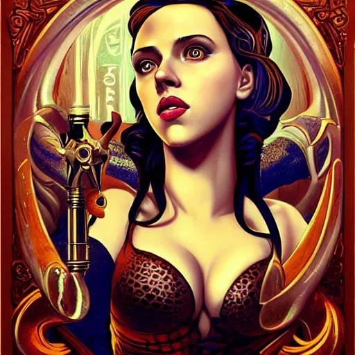 Image similar to underwater bioshock lovecrafian victorian portrait of scarlett johansson, octopus, Pixar style, by Tristan Eaton Stanley Artgerm and Tom Bagshaw.