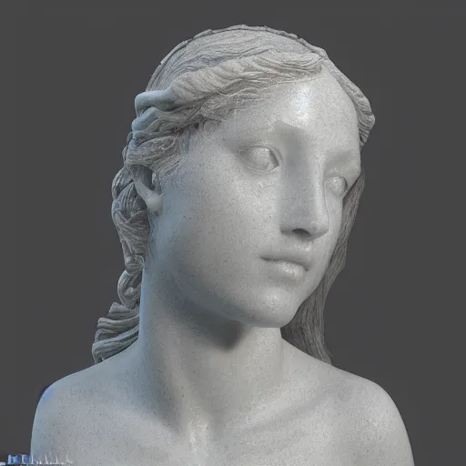 Image similar to “a delicate renaissance marble sculpture of a !female !!face , covered with !!!!!water veil, highly detailed transparent marble cloth, gi, global illumination, physically based rendering, photorealistic, top light , dark background”