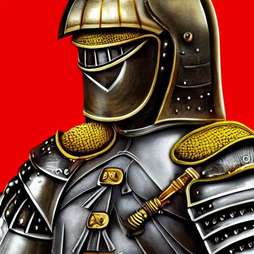 Image similar to donald trump, knights armor, one broadsword, by hans holdein, donald trumps highly detailed handsome face, two arms, two legs, knights armor