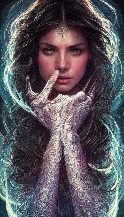 Image similar to door, gorgeous woman, lord of the rings ,neon, fibonacci, sweaty, insane, intricate, highly detailed, digital painting, artstation, concept art, smooth, sharp focus, illustration, Unreal Engine 5, 8K, art by artgerm and greg rutkowski and alphonse mucha