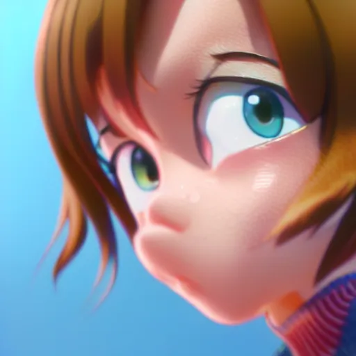 Image similar to A photorealistic portrait of Ochako Uraraka, a cute 3d cgi toon young woman, in the center midground, medium shot, mid-shot, hyperdetailed, 8k, trending on artstation, as a Pixar character